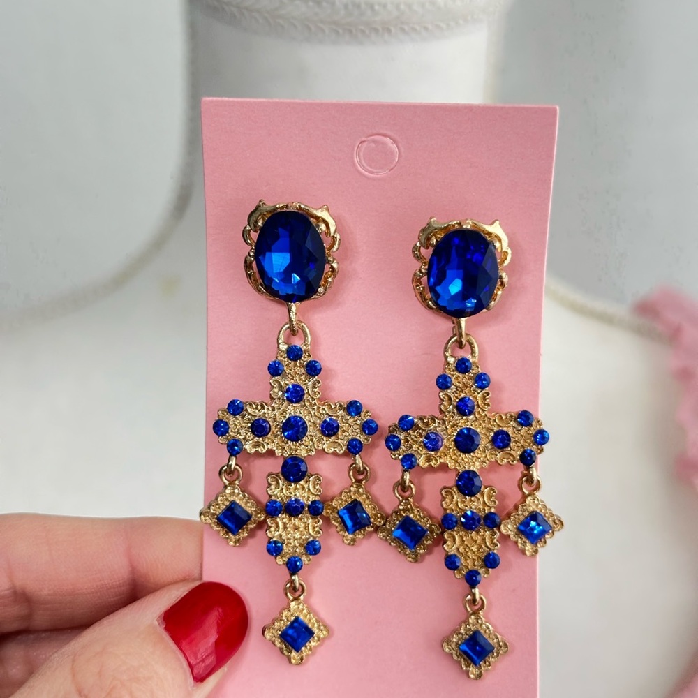 Rhinestone cross Blue and Gold Jewelry Set - Picture 3 of 7